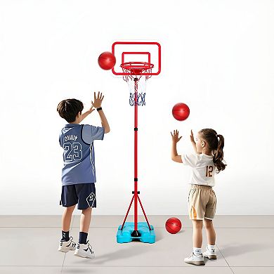 Adjustable Basketball Hoop Set for Home Play and Skill Development - Red