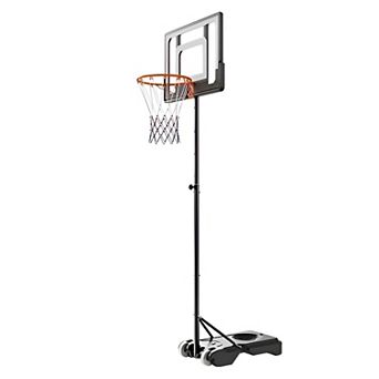 Adjustable Basketball Hoop with Ball Storage Groove and Wheels - Black