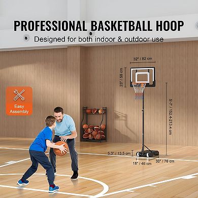 Adjustable Basketball Hoop with Ball Storage Groove and Wheels - Black