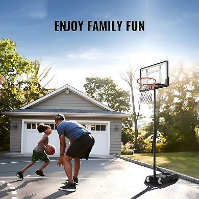 Adjustable Basketball Hoop with Ball Storage Groove and Wheels - Black
