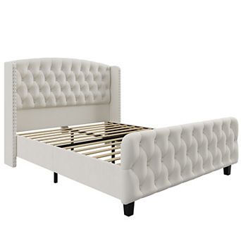 51"H Queen/King Size Platform Bed Frame - Deep Button Tufted Wingback Headboard & Footboard