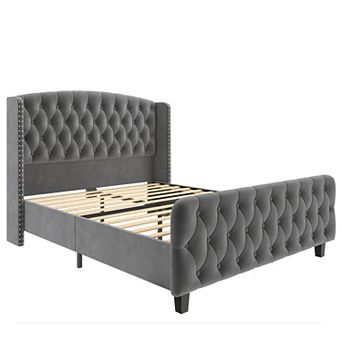 51"H Queen/King Size Platform Bed Frame - Deep Button Tufted Wingback Headboard & Footboard