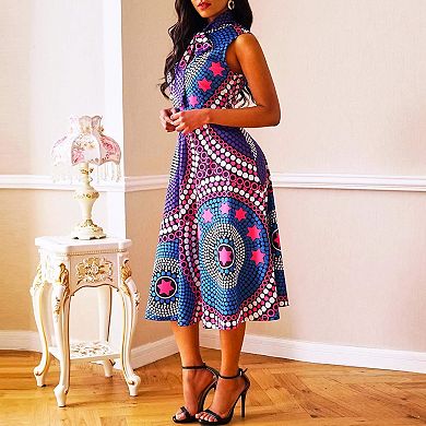 Women’s High Waist Color Block A-Line Maxi Dress with Pockets