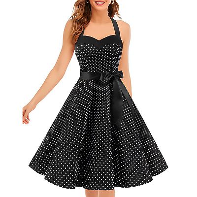 open lace back dress Vintage Print 1950s Swing Dress