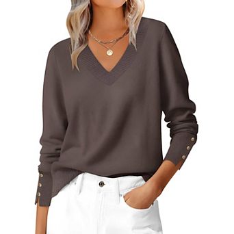 Womens Loose Knit V Neck Pullover for Work and Everyday Comfort