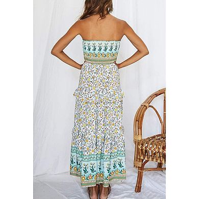Women's Strapless Floral Maxi Dress for Summer Beach Parties