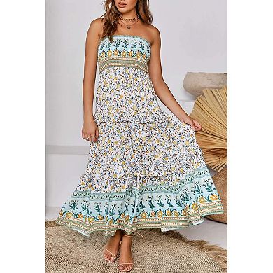 Women's Strapless Floral Maxi Dress for Summer Beach Parties