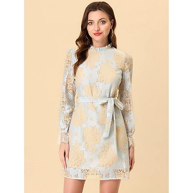 Floral Lace Shift Dress for Women with Ruffle Crew Neck
