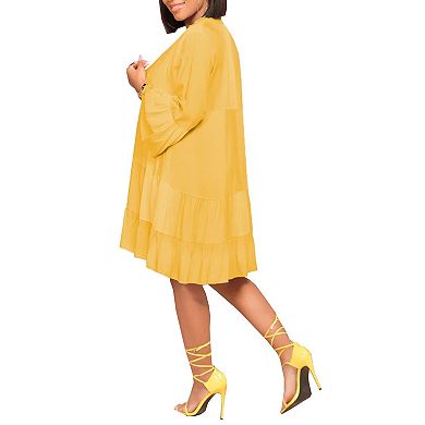 Elegant Flowy Bell Sleeve Ruffle Dress for Women