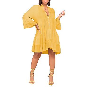 Elegant Flowy Bell Sleeve Ruffle Dress for Women