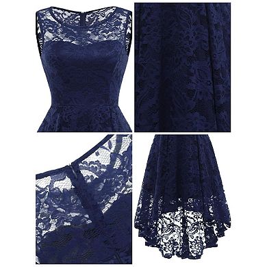 Navy Floral Lace Hi-Lo Cocktail Dress for Evening Parties