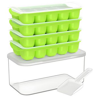 Stackable Silicone Ice Cube Trays with Lid and Bin for Freezer Storage