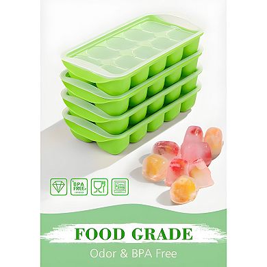 Stackable Silicone Ice Cube Trays with Lid and Bin for Freezer Storage