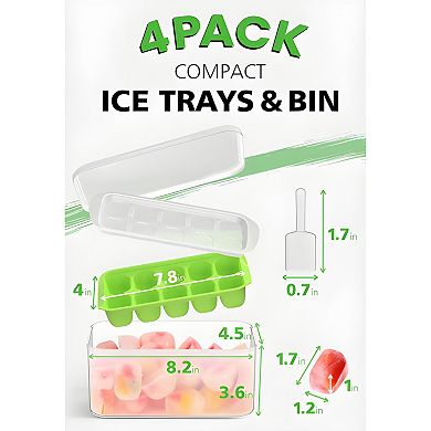 Stackable Silicone Ice Cube Trays with Lid and Bin for Freezer Storage