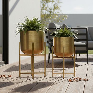 Aira Set of 2 Planters, Tall, Foldable Stand, Antique Finish