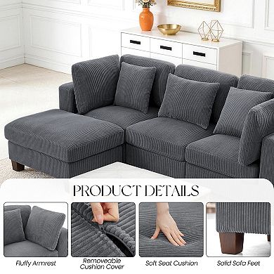 115.7" 4 Seater Corduroy Cloud Couch Modular Sectional Sofa With 2 Ottomans