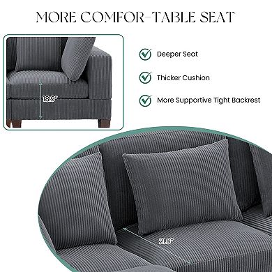 115.7" 4 Seater Corduroy Cloud Couch Modular Sectional Sofa With 2 Ottomans
