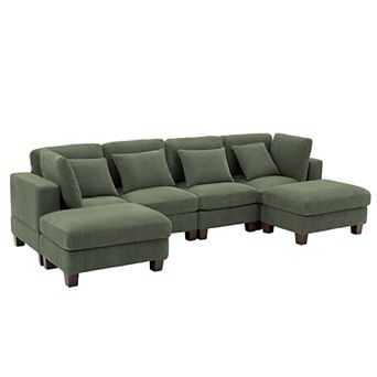 115.7" 4 Seater Corduroy Cloud Couch Modular Sectional Sofa With 2 Ottomans