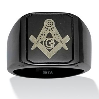 PalmBeach Jewelry Men's Black Stainless Steel Masonic Ring