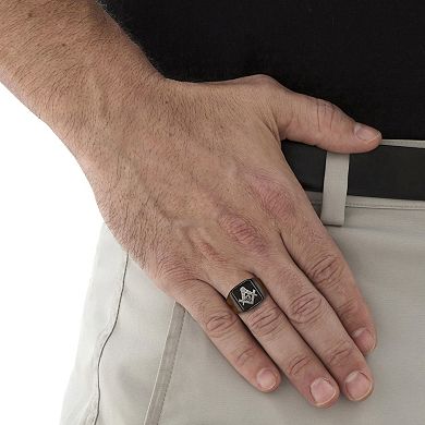PalmBeach Jewelry Men's Black Stainless Steel Masonic Ring