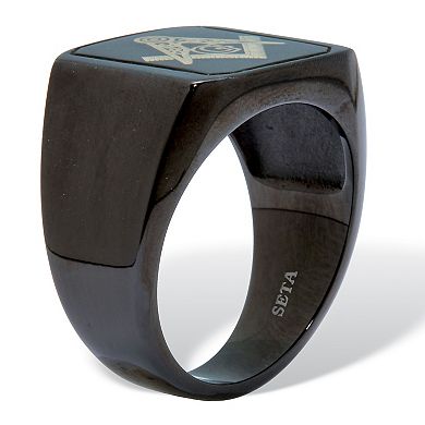PalmBeach Jewelry Men's Black Stainless Steel Masonic Ring
