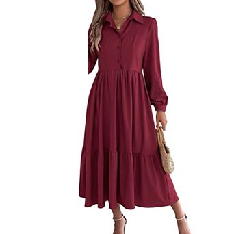 Women‘s Printed V-Neck Maxi Dress with Long Sleeves and Flowy Skirt - Elegant Boho Casual Dress