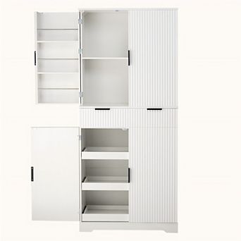 Fluted Kitchen Pantry Cabinet with Keyboard Drawers