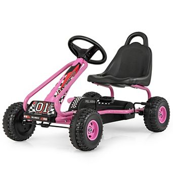 4-Wheel Pedal Powered Ride-On Car with Adjustable Seat - Pink