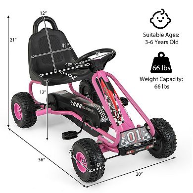 4-Wheel Pedal Powered Ride-On Car with Adjustable Seat - Pink