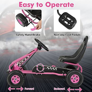 4-Wheel Pedal Powered Ride-On Car with Adjustable Seat - Pink