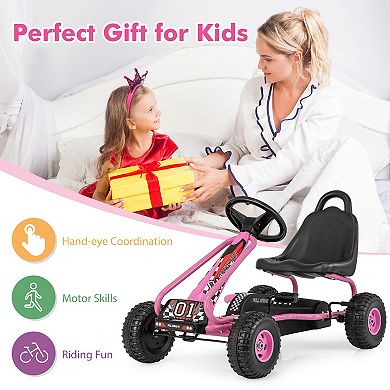 4-Wheel Pedal Powered Ride-On Car with Adjustable Seat - Pink