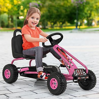4-Wheel Pedal Powered Ride-On Car with Adjustable Seat - Pink