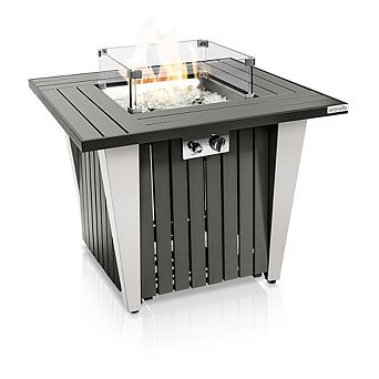 SereneLife Outdoor Propane Fire Pit Table, 50,000 BTU, Adjustable Flame, Glass Wind Guard