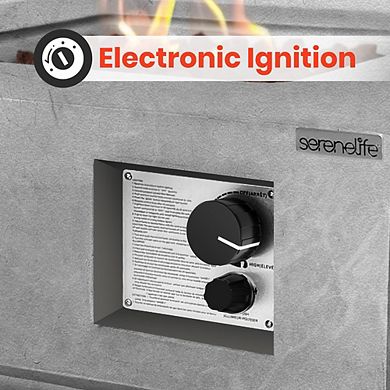 SereneLife 40,000 BTU Square Propane Fire Pit, Adjustable Flame, Lava Rock, Cover