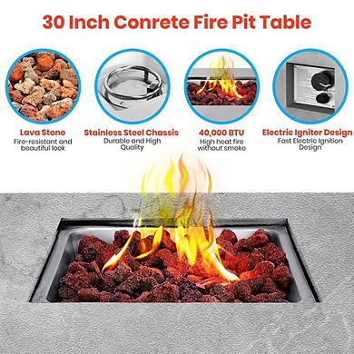 SereneLife 40,000 BTU Square Propane Fire Pit, Adjustable Flame, Lava Rock, Cover