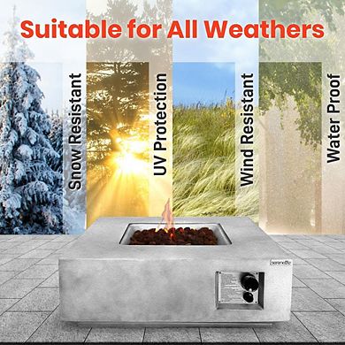 SereneLife 40,000 BTU Square Propane Fire Pit, Adjustable Flame, Lava Rock, Cover