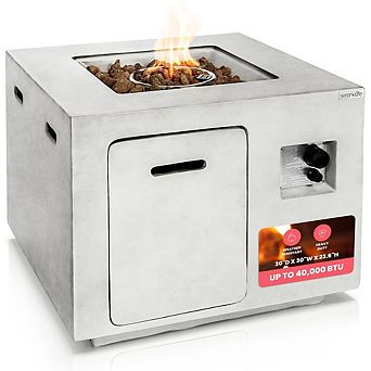 SereneLife 40,000 BTU Propane Gas Fire Pit Table, Adjustable Flame, Lava Rocks, Cover