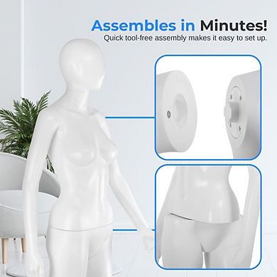 SereneLife 68.9" Female Mannequin, Full-Body Dress Form, Adjustable Arms/Legs, Rotating Head