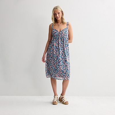juniors midi dress BILA Tie Strap Smocked in Ivory Multi, XS Dress measures approximately 49 in Planet Gold Juniors' Seamless Chain