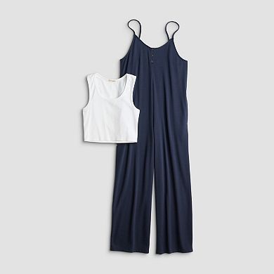 Juniors' Live To Be Spoiled Snap Front Tank Top Jumpsuit