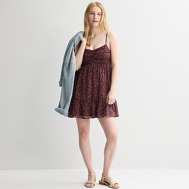 Juniors' Live To Be Spoiled Ruched Bodice Strappy Skater Mini Dress
