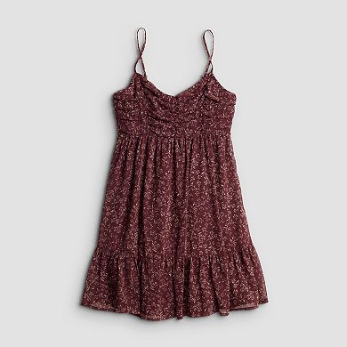 Juniors' Live To Be Spoiled Ruched Bodice Strappy Skater Mini Dress