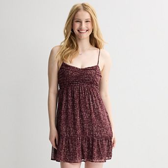 Juniors' Live To Be Spoiled Ruched Bodice Strappy Skater Mini Dress