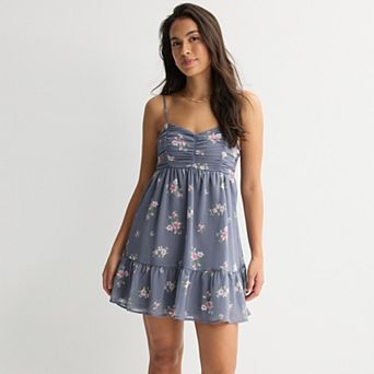 Juniors' Live To Be Spoiled Ruched Bodice Strappy Skater Mini Dress