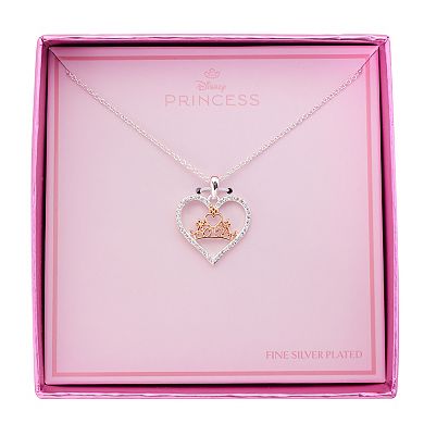 Disney's Princess Fine Silver Plated & Rose Gold Two-Tone Heart & Crown Pendant Necklace