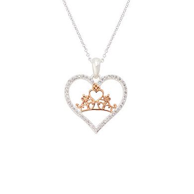 Disney's Princess Fine Silver Plated & Rose Gold Two-Tone Heart & Crown Pendant Necklace