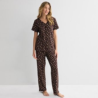Women's Croft & Barrow® Short Sleeve Textured Knit Pajama Top & Pajama Bottoms Set