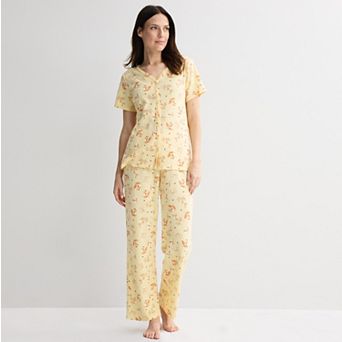 Women's Croft & Barrow® Short Sleeve Textured Knit Pajama Top & Pajama Bottoms Set