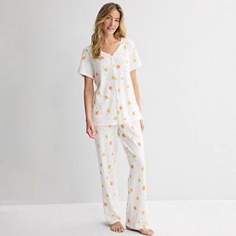 Women's Croft & Barrow® Short Sleeve Textured Knit Pajama Top & Pajama Bottoms Set