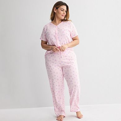 Plus Size Croft & Barrow® Short Sleeve Textured Knit Pajama Top & Pajama Bottoms Set
